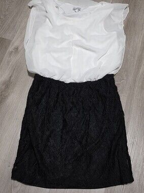 Two-Tone Black Lace & White Strapless Dress